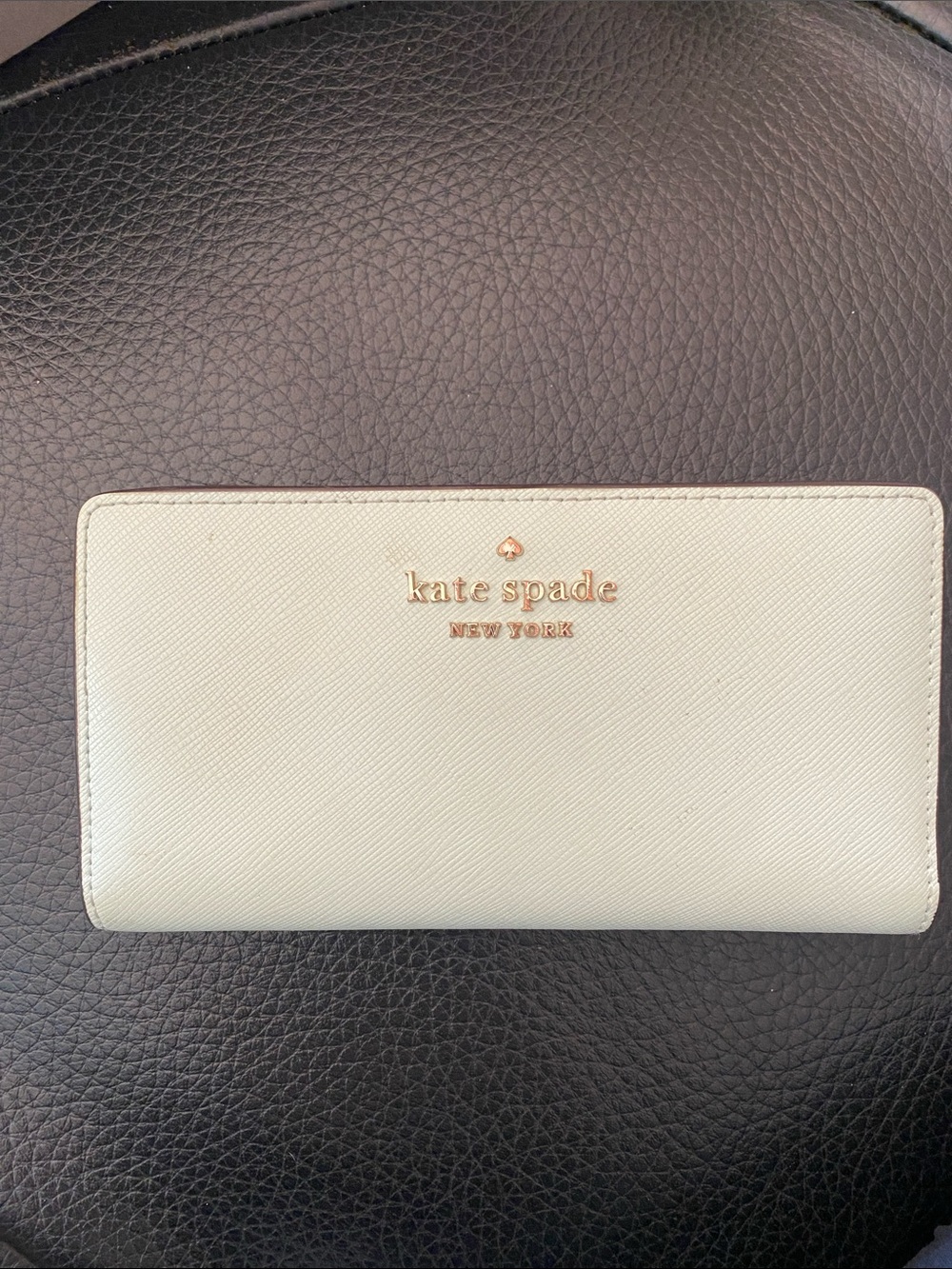 kate spade Cream Saffiano Leather Zip Wallet with Gold Logo